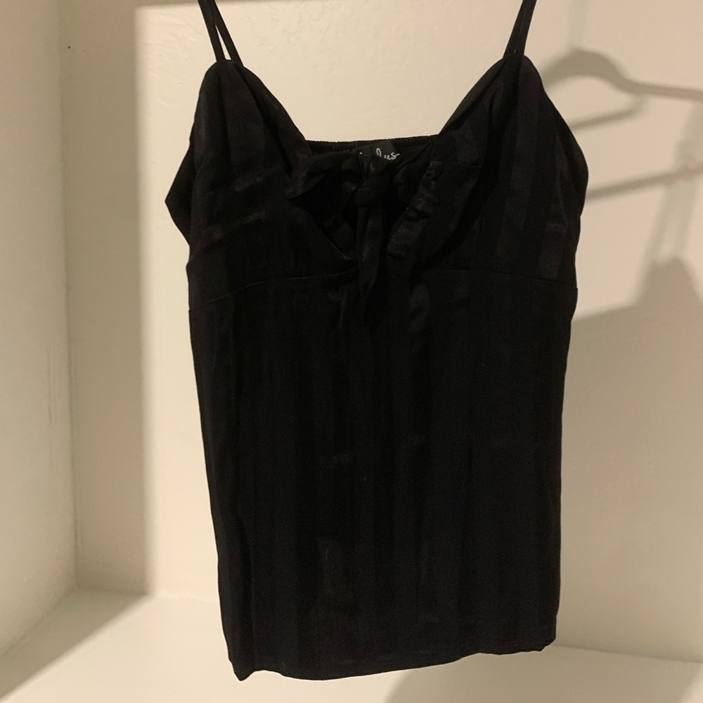 Lulus Mylar Black Striped Satin Tie-Front Tank